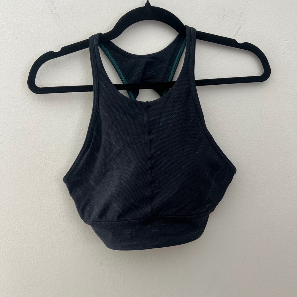 Prana XS Black Striped High Neck Racerback Bra Workout Yoga Pilates Gym